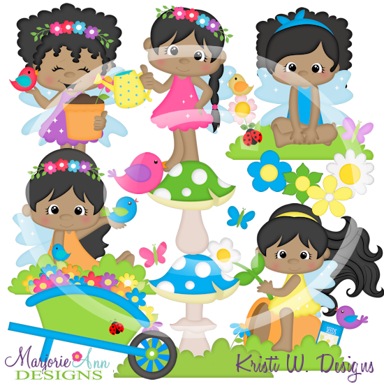 Flower Fairies Dark Skin SVG Cutting Files/Paper Piecing+Clipart - Click Image to Close